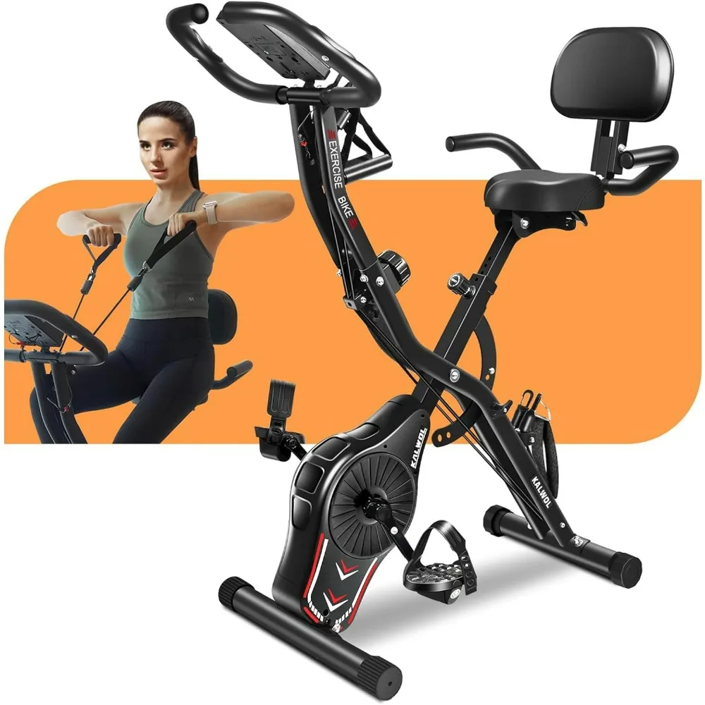 

5-in-1 Foldable Stationary Bike Upgraded 16-level Magnetic Resistance 10DB Near-silent Bike Upright ,Folding Exercise Bike