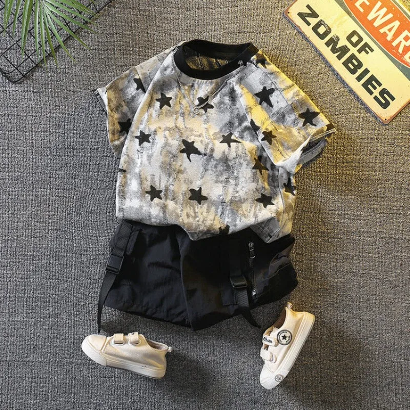 

Summer Short-sleeved Casual Wear Clothes Children's Suit for Boy Clothing Single Suits and Cut Kids Set Elementary Student Men's