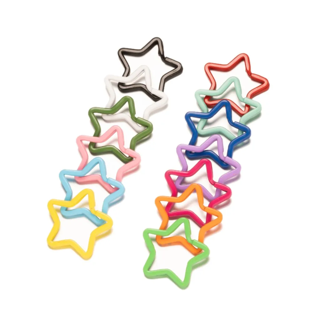 5Pcs 35x30mm Metal Flat Five Pointed Star Shape Hollow Keychain Split Key Ring Connector DIY Pendant Strap Hook Jewelry Making