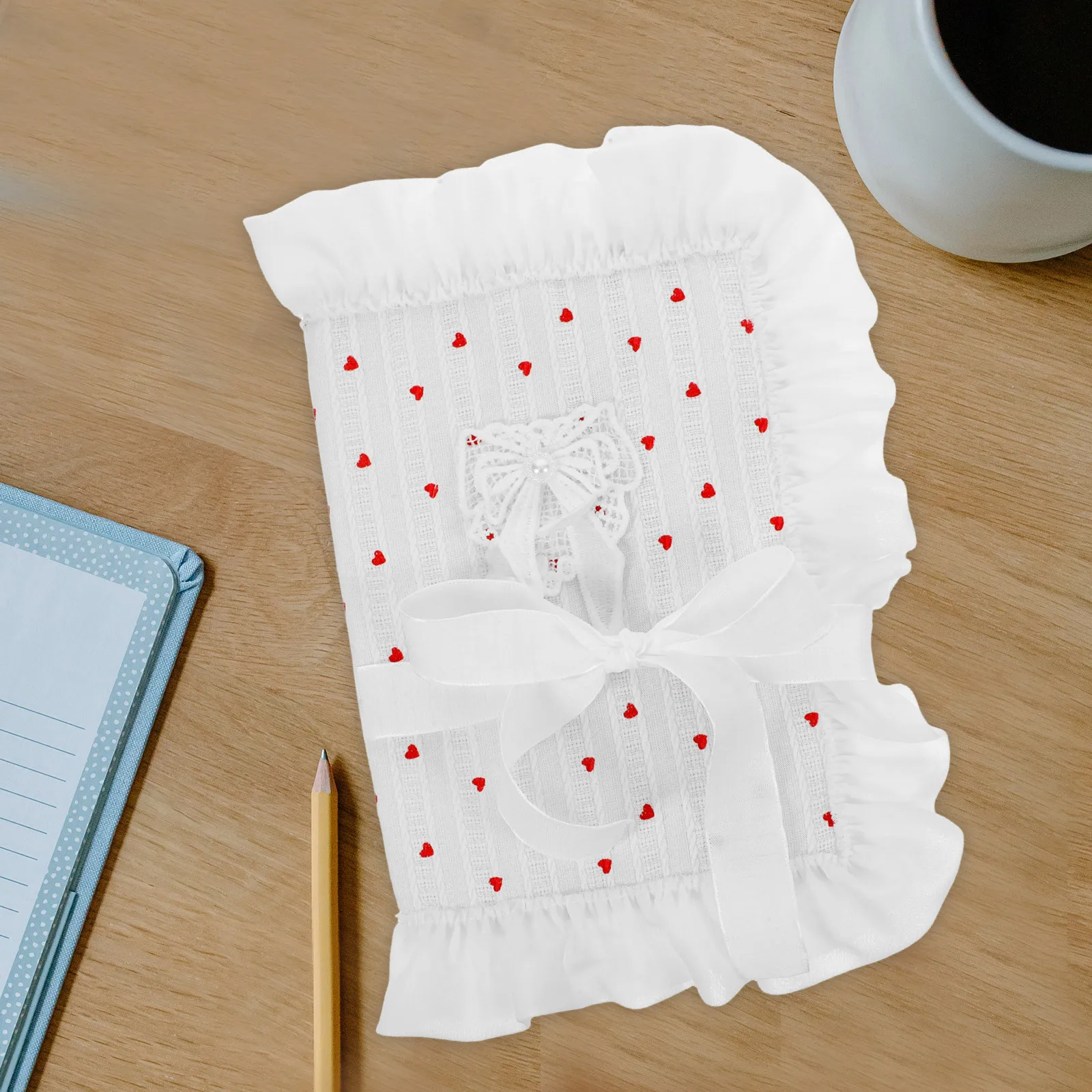 

Elegant Cloth Book Cover Bow Lace Notebook Sleeve Exquisite Design Heart Pattern Practical Accessory Fabric Decorative Protector