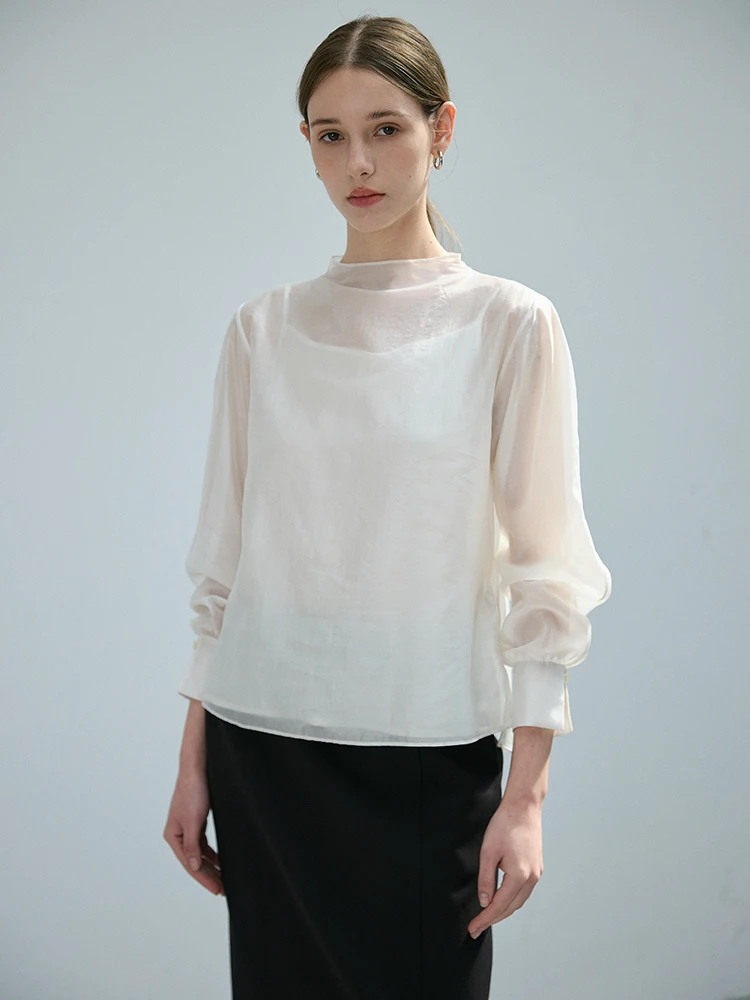 

Masbello High-End Cool Sensation Lyocell Bubble Long Sve женский шифоновый белый топ Sunade Cover up Commute Sle