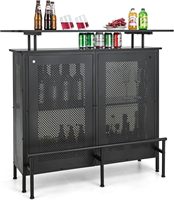 Kitchen cabinet with open shelves and 6 wine racks, bar for kitchen and dining room with ergonomic footrest, black