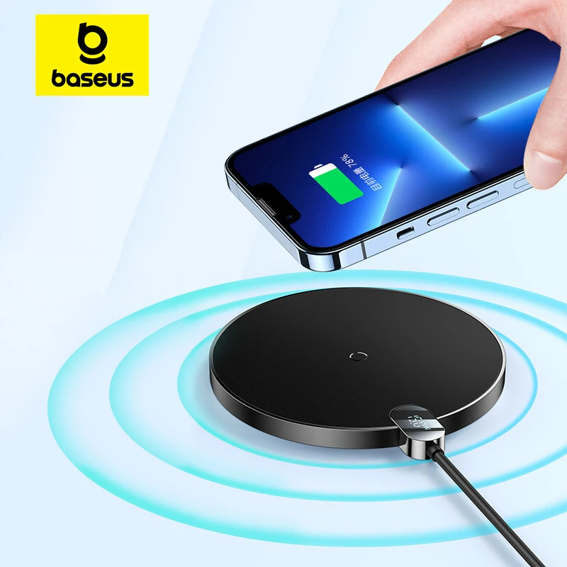 Baseus 15W Wireless Chargers For iPhone 15 14 Samsung LED Display Desktop Wireless Charging Pad For Airpods Fast Charger