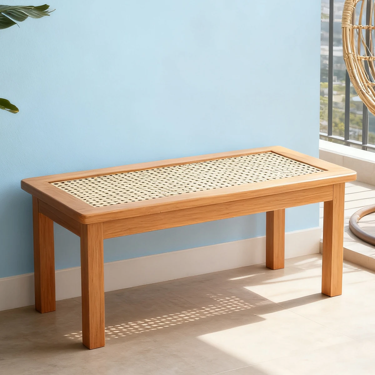 

1pc Multi-Use Bamboo Bench For Home & Balcony, Lightweight Long Seat For Versatile Use.