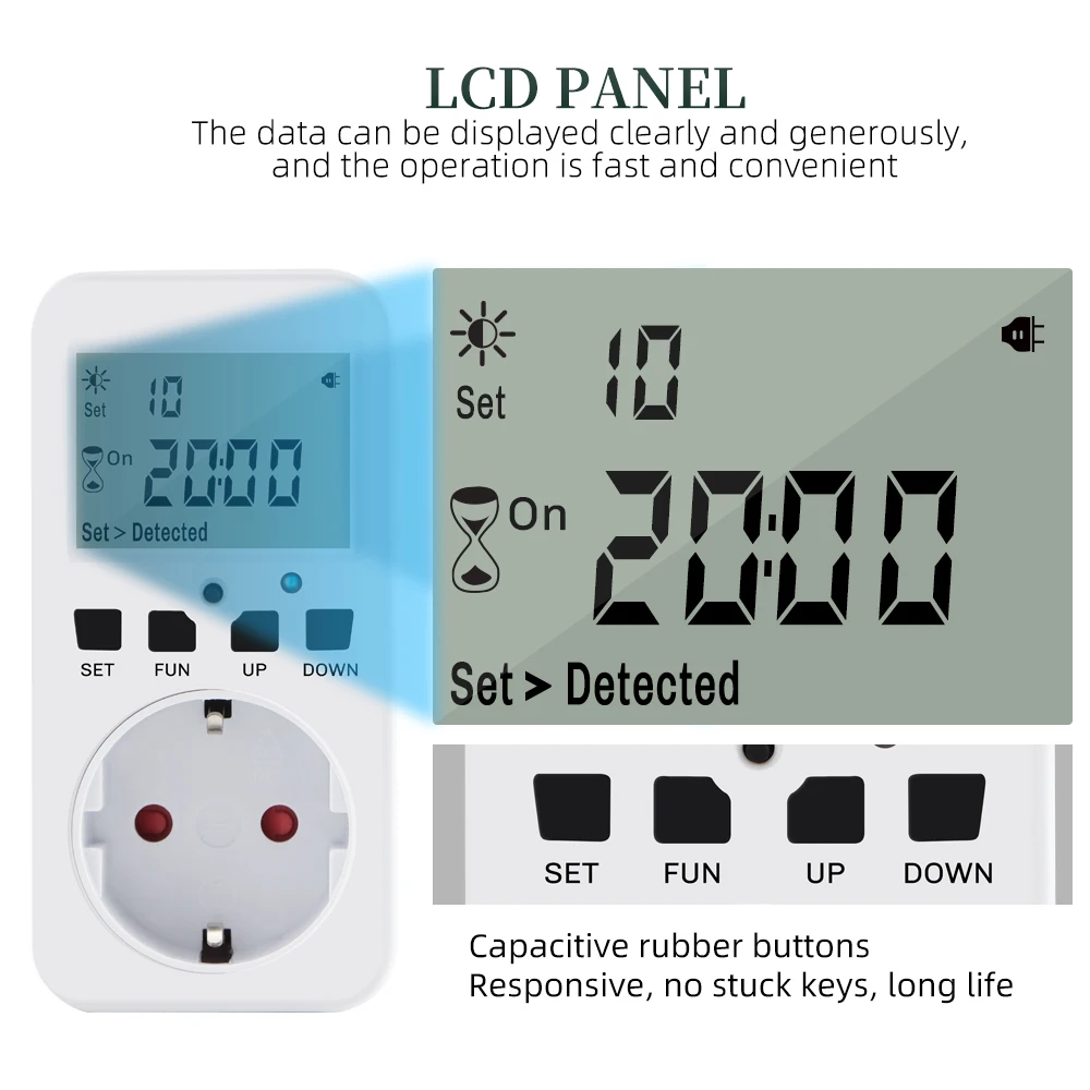 Multifunctional Digital Timer Socket Cycle Programmable Digital Timer Outlet Switch 120V-60Hz 15A with UK/US/FR/EU Plug