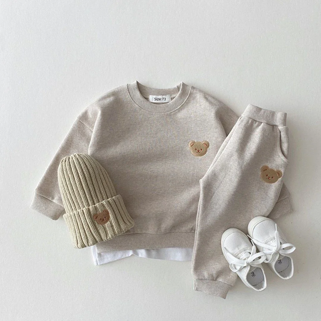 

INS Newborn Infant Children's Cotton Bear Round-Neck Sweatshirt Sports Set Baby Casual Cartoon Two-Piece Set