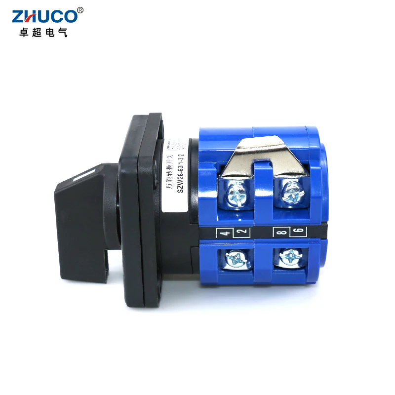 ZHUCO SZW26/LW26-63 63A 1-2-3 3 Position 2 Phase 8 Terminals Electrical Ganrator Universal Rotary Changeover Cam Switch