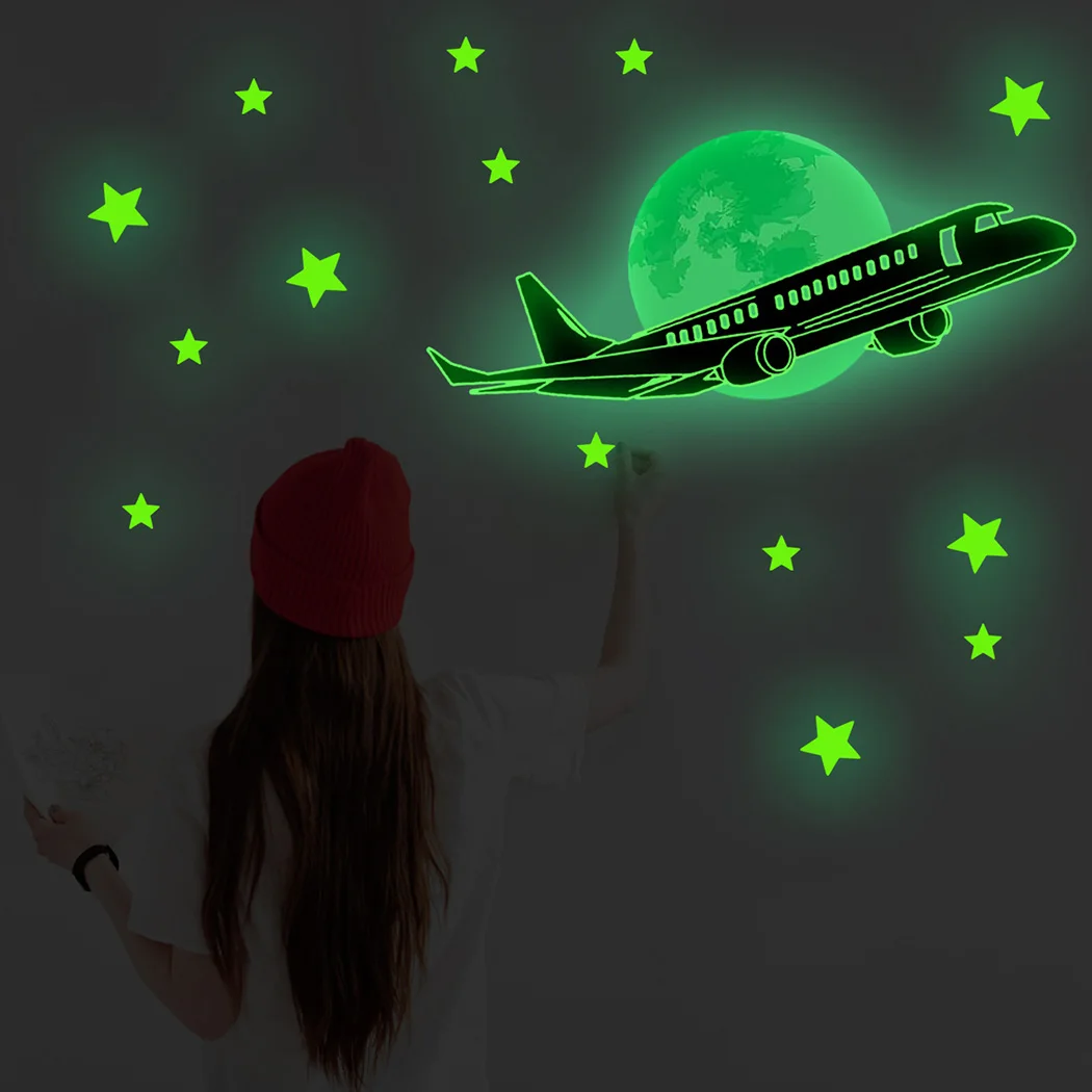 Hot New High Quality Wall Stickers Plane Room 17.7*7.6in 45*19.5cm Glow In The Dark Nursery PVC Bedroom Ceiling