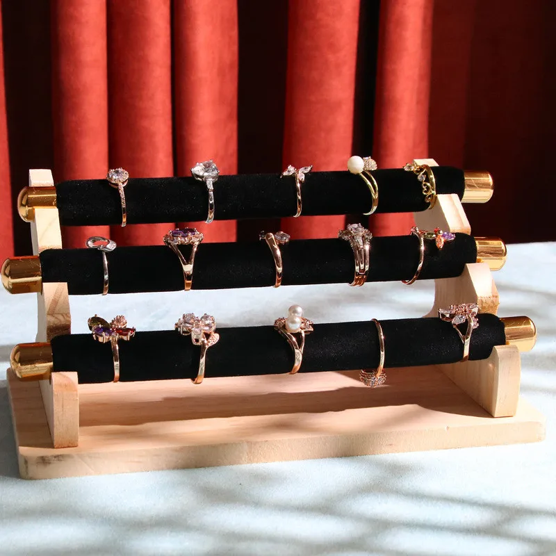 Light luxury suede three-layer ring stand detachable jewelry display stand display shooting props in the window