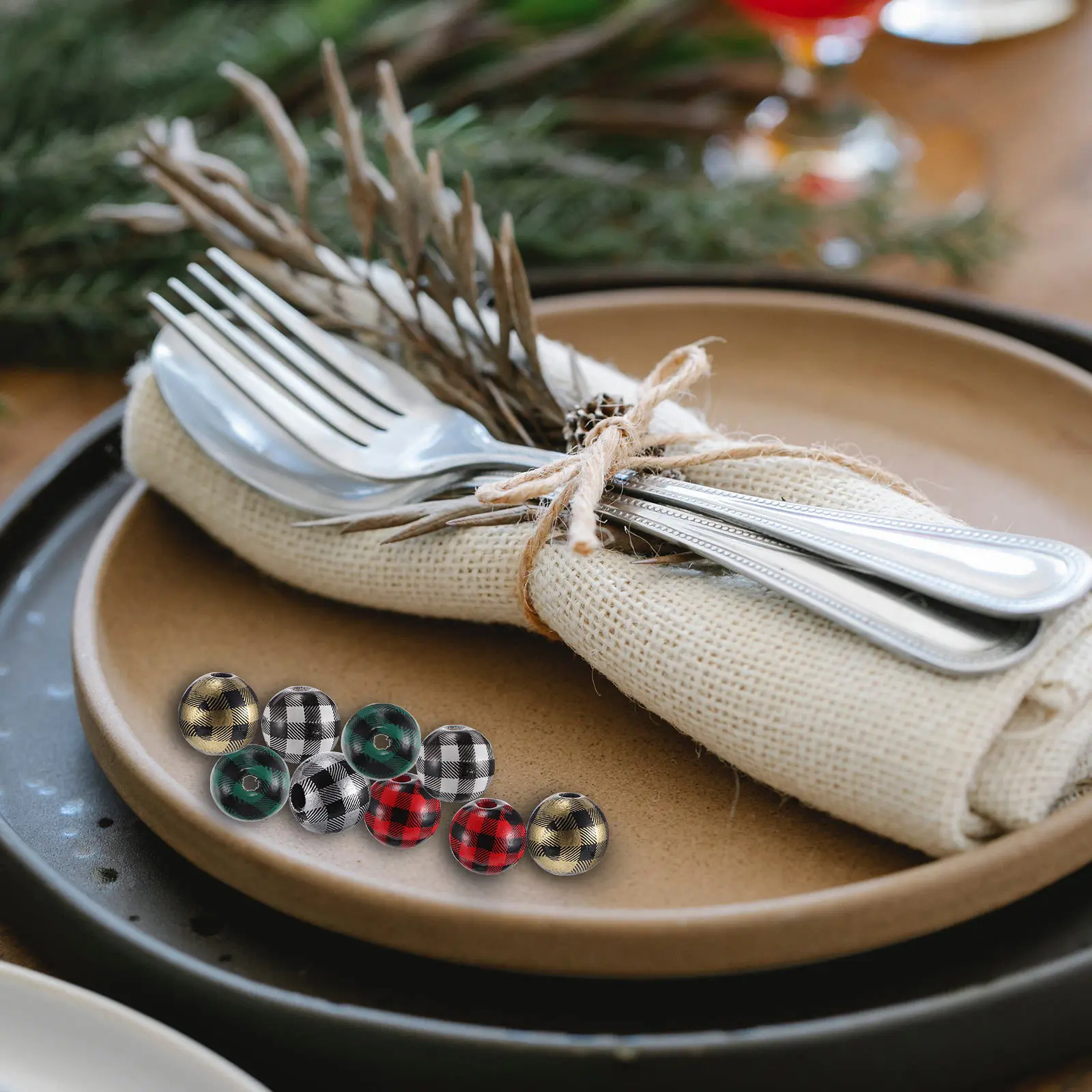 

20Pcs Plaid Wood Beads Natural Handmade DIY Jewelry Gifts for Lover Friends Jewelry Bead Necklace Bead Wood Beads