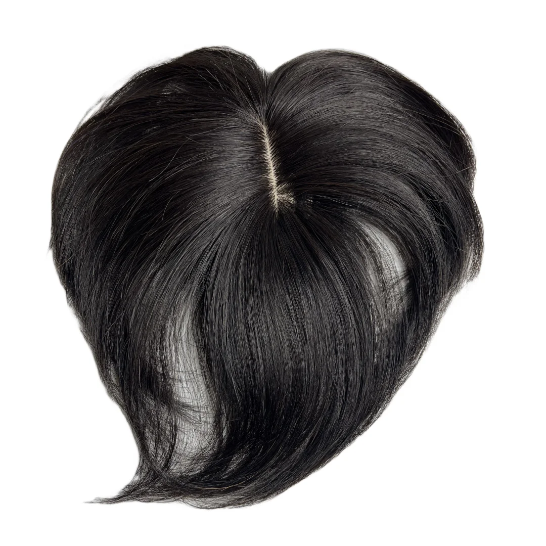 Toppers de cabelo humano natural, franja invisível com prendedor para mulheres, 6 polegadas, postiços curtos, parte intermediária, cabelo liso