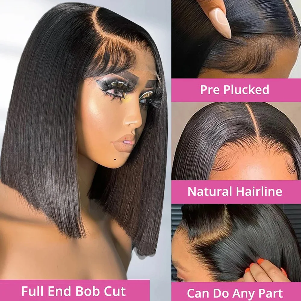 Bone Straight Bob Wig Human Hair 13x4 Lace Wigs HD Transparent Lace Human Hair 4x4 Short Wig Pre Plucked 200% Density For Women image 2