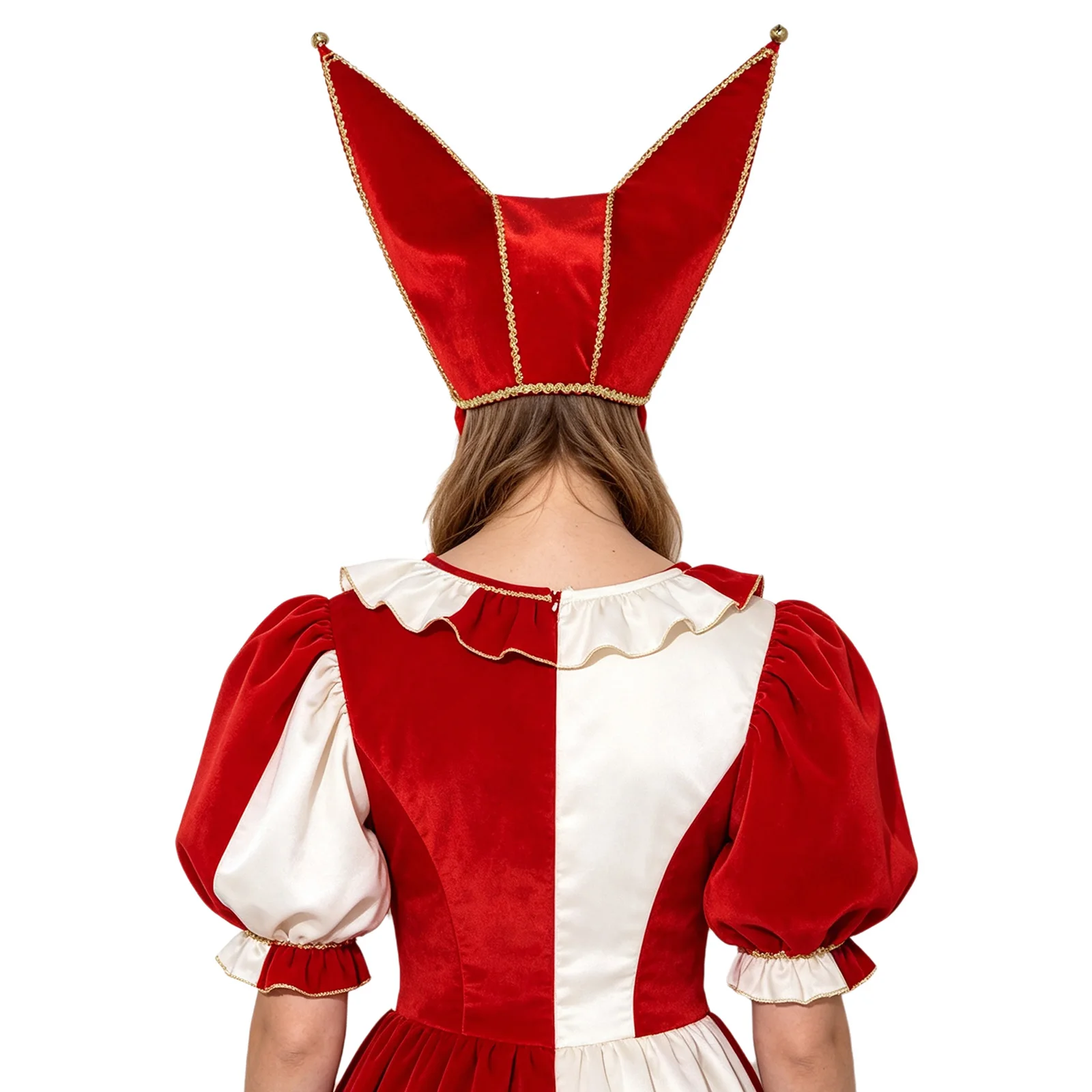 Adults Carnival Circus Costume Accessory Clown Dress-up Hat Metallic Stars Velvet Jester Cap with Bells for Halloween Party 4