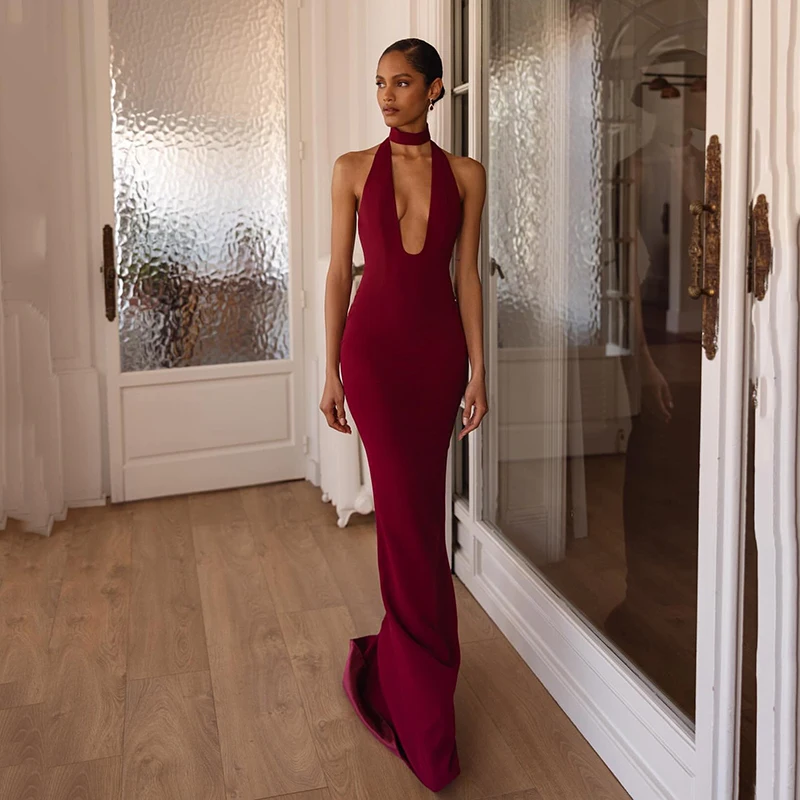 

Thinyfull Sexy Mermaid Prom Evening Dresses Halter Neck Backless Satin Party Dress 2026 Night Cocktail Prom Gowns Customized