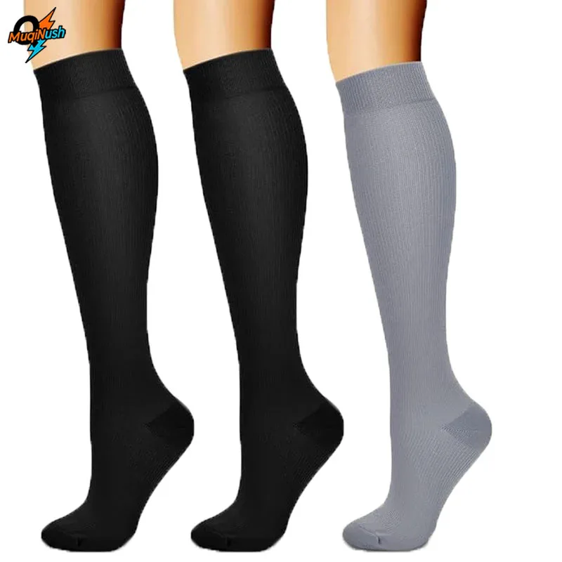 

MuqiNush 3 Pairs Women Compression Outdoor Sport Socks Circulation Best Support for Keen Athletic Running Hiking Black White