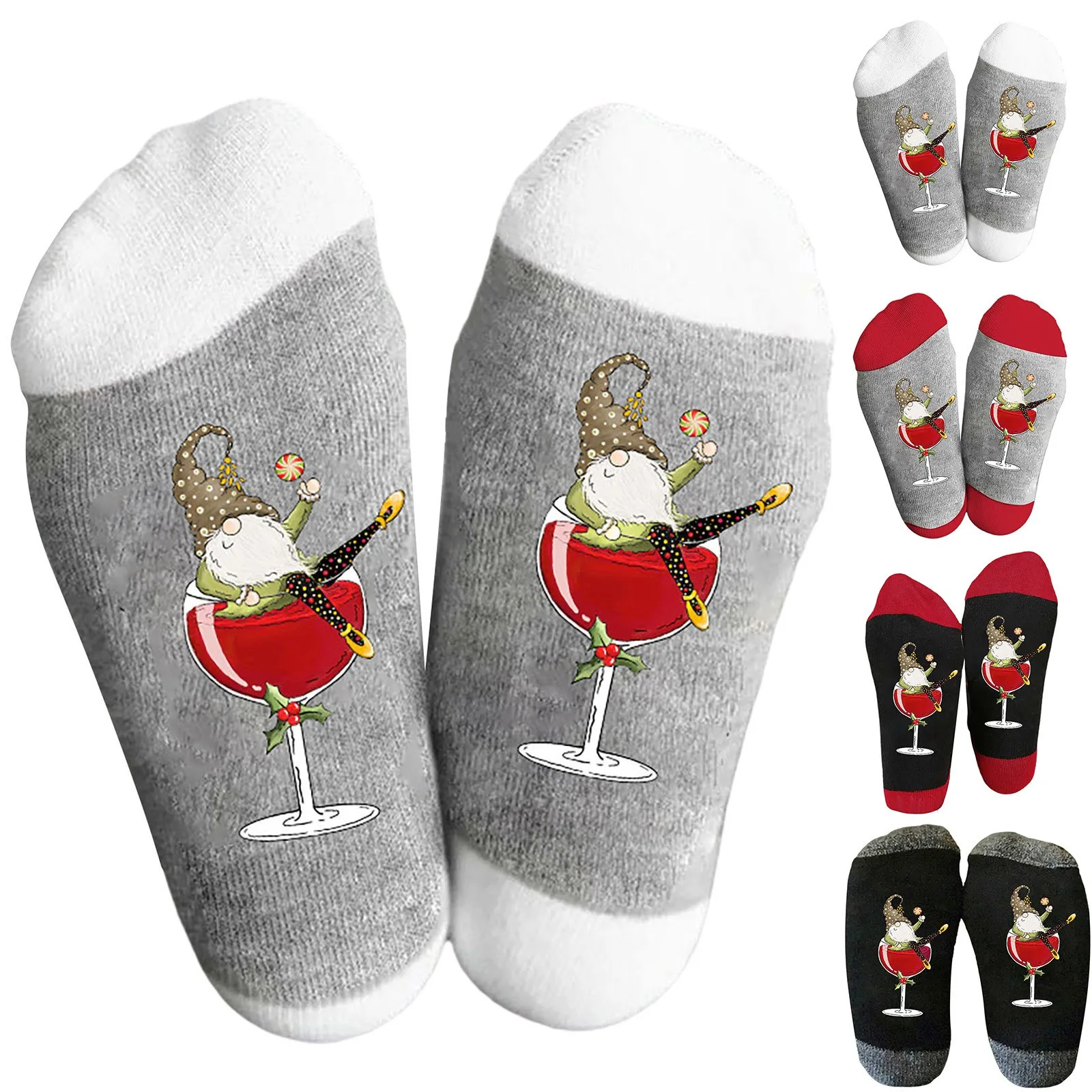 Christmas Medium Tube Cotton Socks For Autumn And Winter Personalized Red Wine Cup Casual Ins Cute Breathable Socks