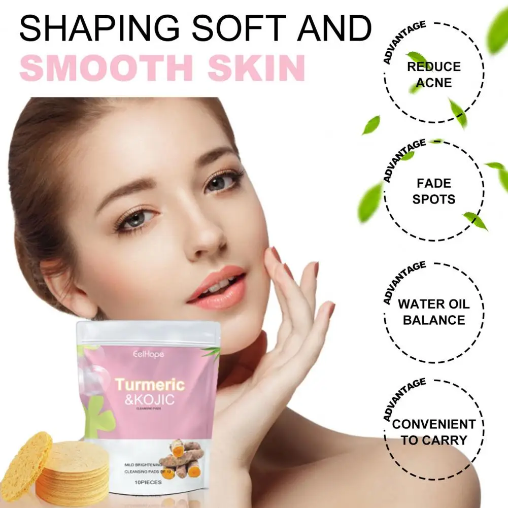 Facial Pads Turmeric Pads Facial Sponges Set for Exfoliating Makeup Removal 10 Pcs Reusable Face for Brightening for Cosmetic