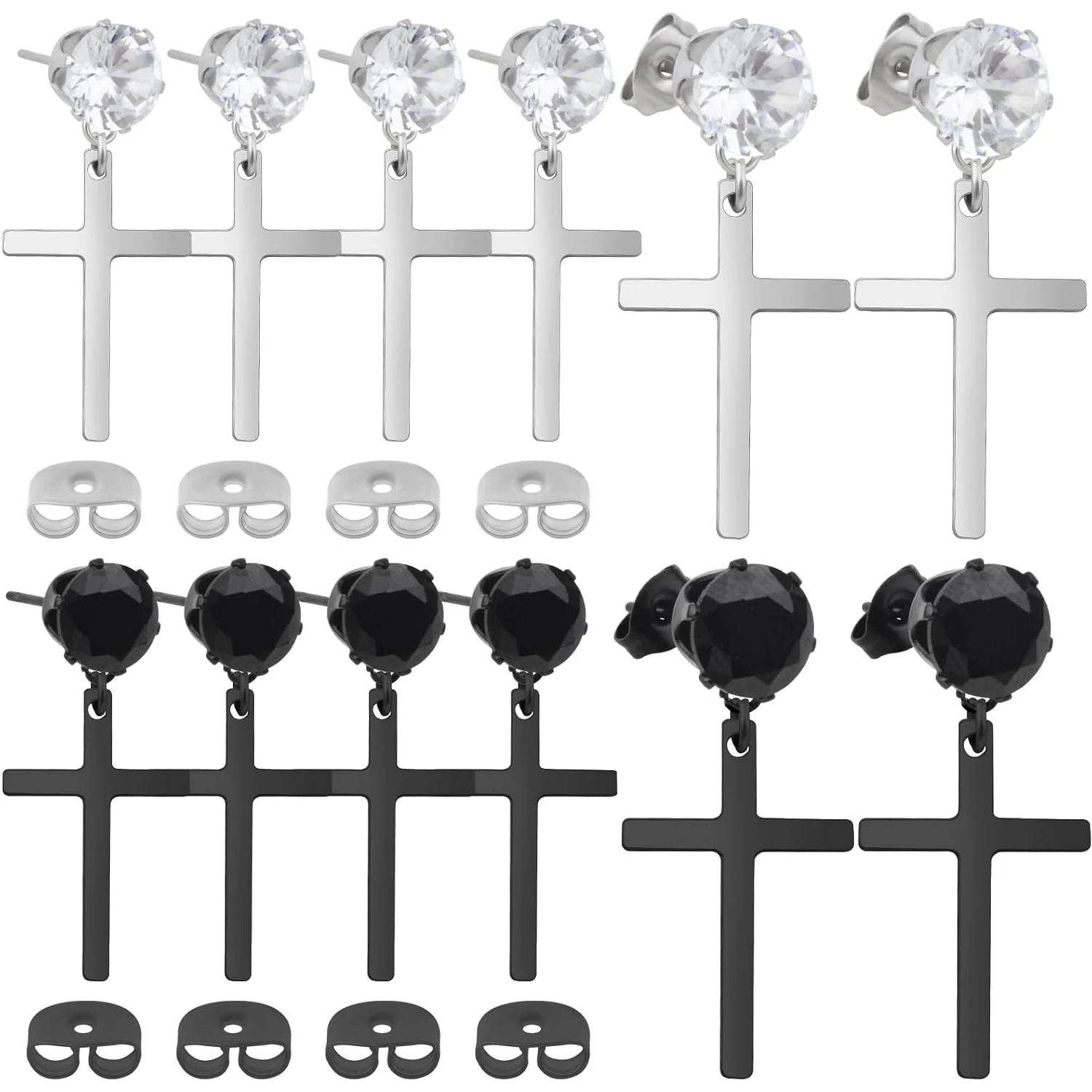 

12 пар гипоаллергенных серег-гвоздиков с кубическим цирконием, серьги-подвески из нержавеющей стали, серьги-кольца с подвесками-шармами из страз