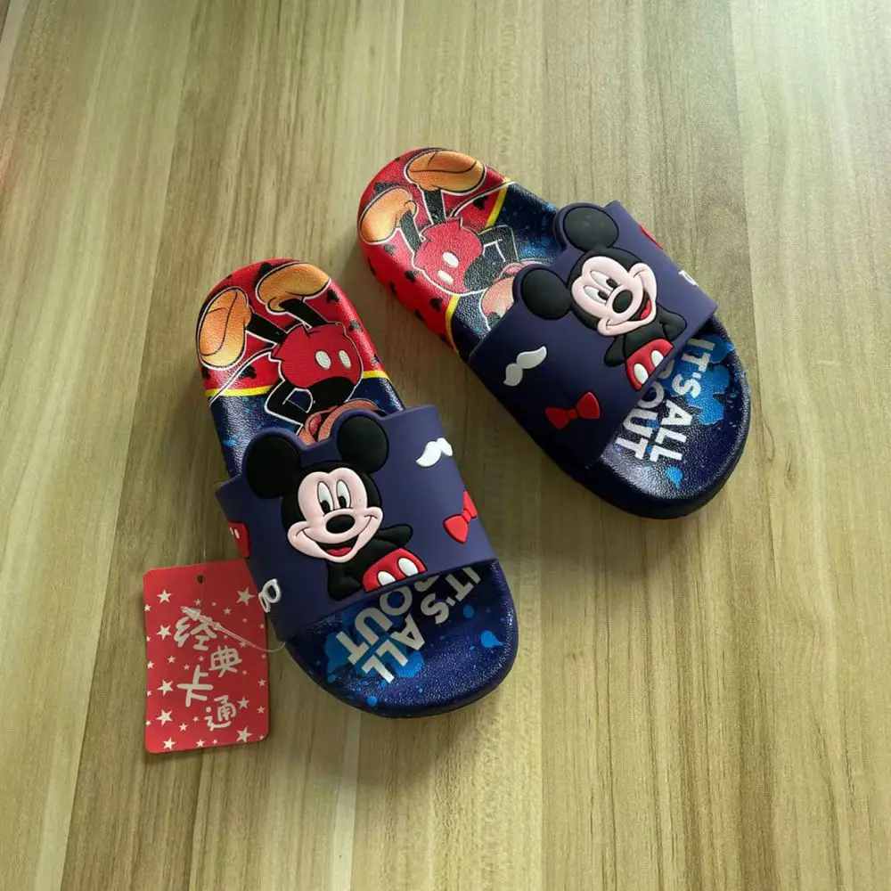 Summer Children Cartoon Mickey Minnie Mouse Print Beach Slippers Kids Boys Girls Flop Flip Indoor Soft Sandals Cute Shoes 26-35