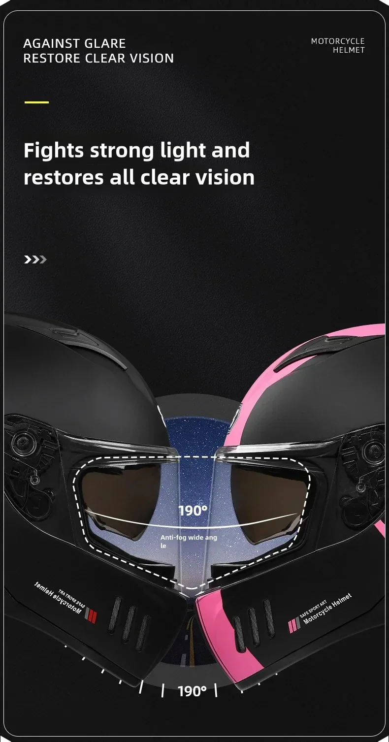 Motorcycle Full Face Helmet PC Material Ultra-clear Dual Lenses Air Circulation System Reserved Bluetooth Headset Slot