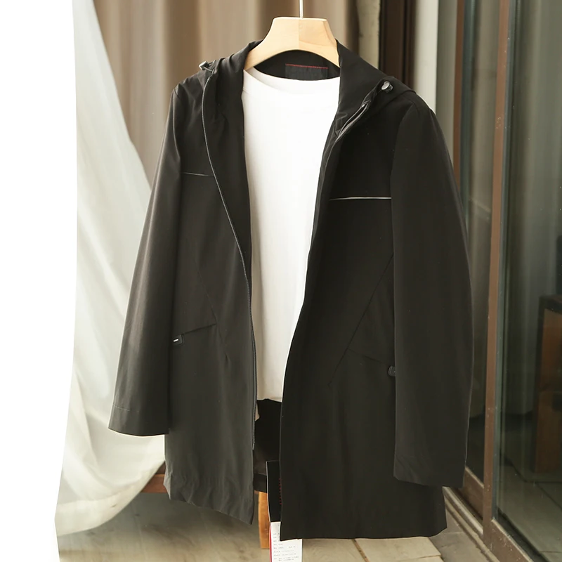 Waterproof Four-Sided Elastic Fabric Men's Autumn Fashion Urban Style Jacket Coat Medium-Length Windbreaker Youth Standard Fit