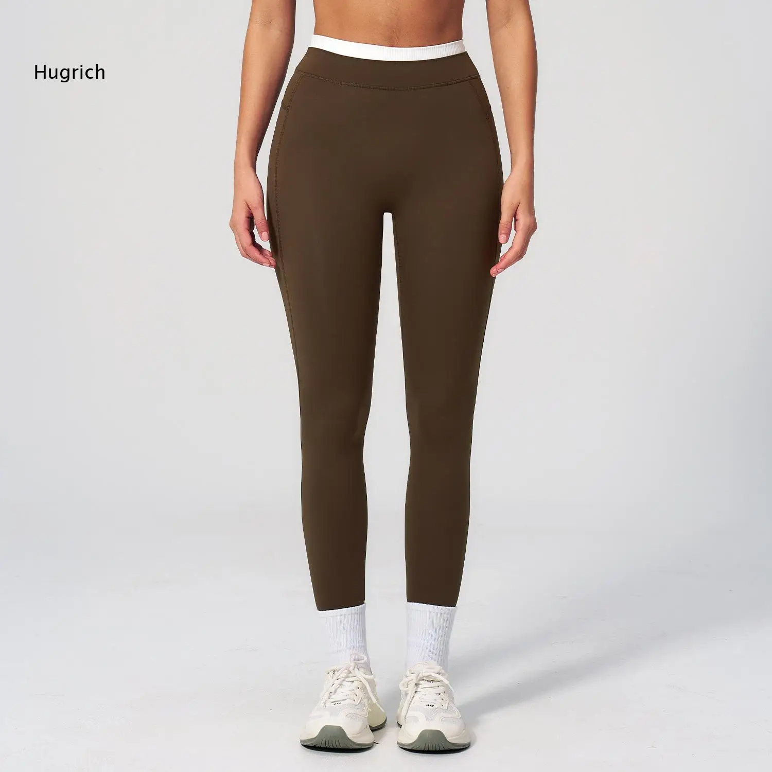 Women's High Waist Seamless Yoga Leggings, Soft Stretchy Workout Tights with Contrast Waistband, Gym Fitness Running Pants for