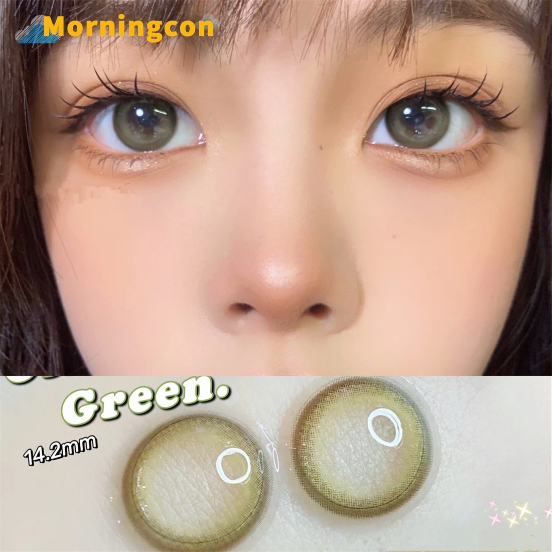 Morningcon melão cor verde lentes de contato para olhos pequena beleza pupila anual natural lente cosmética miopia graus prescrição
