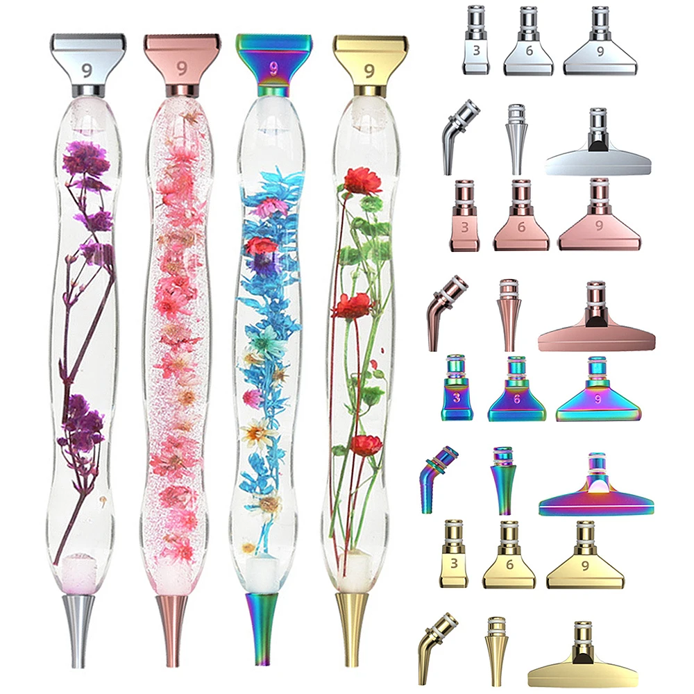 5D DIY Diamond Pen Resin Diamond Painting Tool Pointed Drilling Pen with Threaded Multi Functional Metal Pen Tip