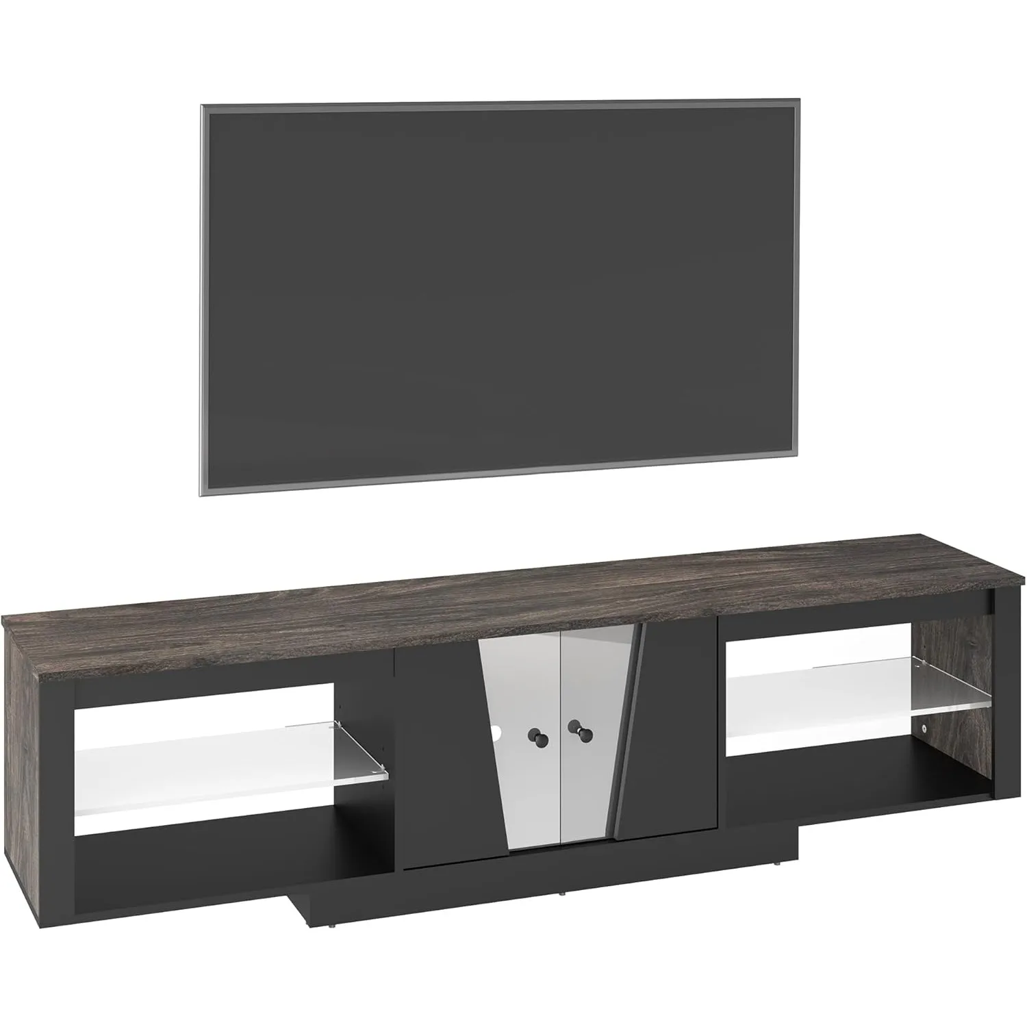 

TV Stand with LED Lights for TVs Up to 70 inch, Entertainment Center with Glass Shelves and Two Cabinets, Console TV Stand