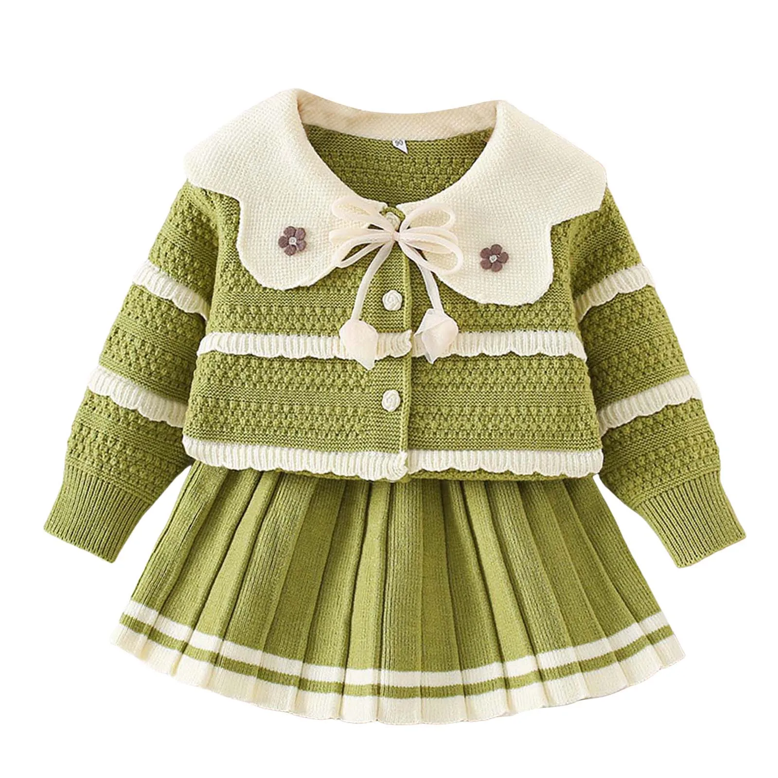 

Cute Kid Crop Tops Girls Comfortable And Warm Sweater Set Girls Fashionable And Sweet Knitted Cardigan Athletic Crop Long Sleeve