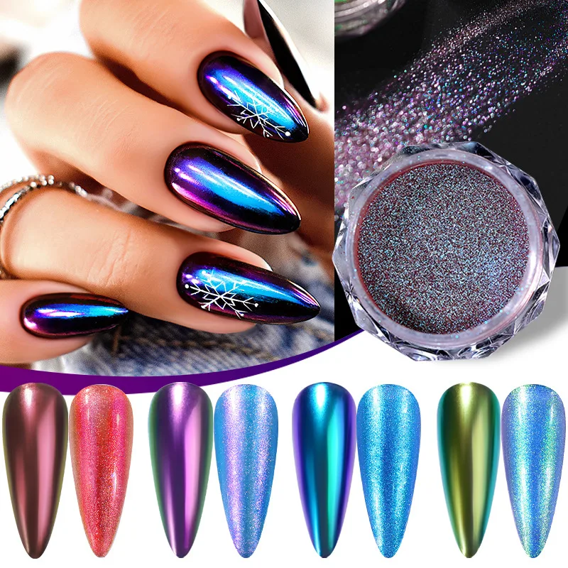 Poudre à ongles chromée effet caméléon, pigment holographique brillant, effet métallique magique, pour manucure, décoration à faire soi-même, 0.3g