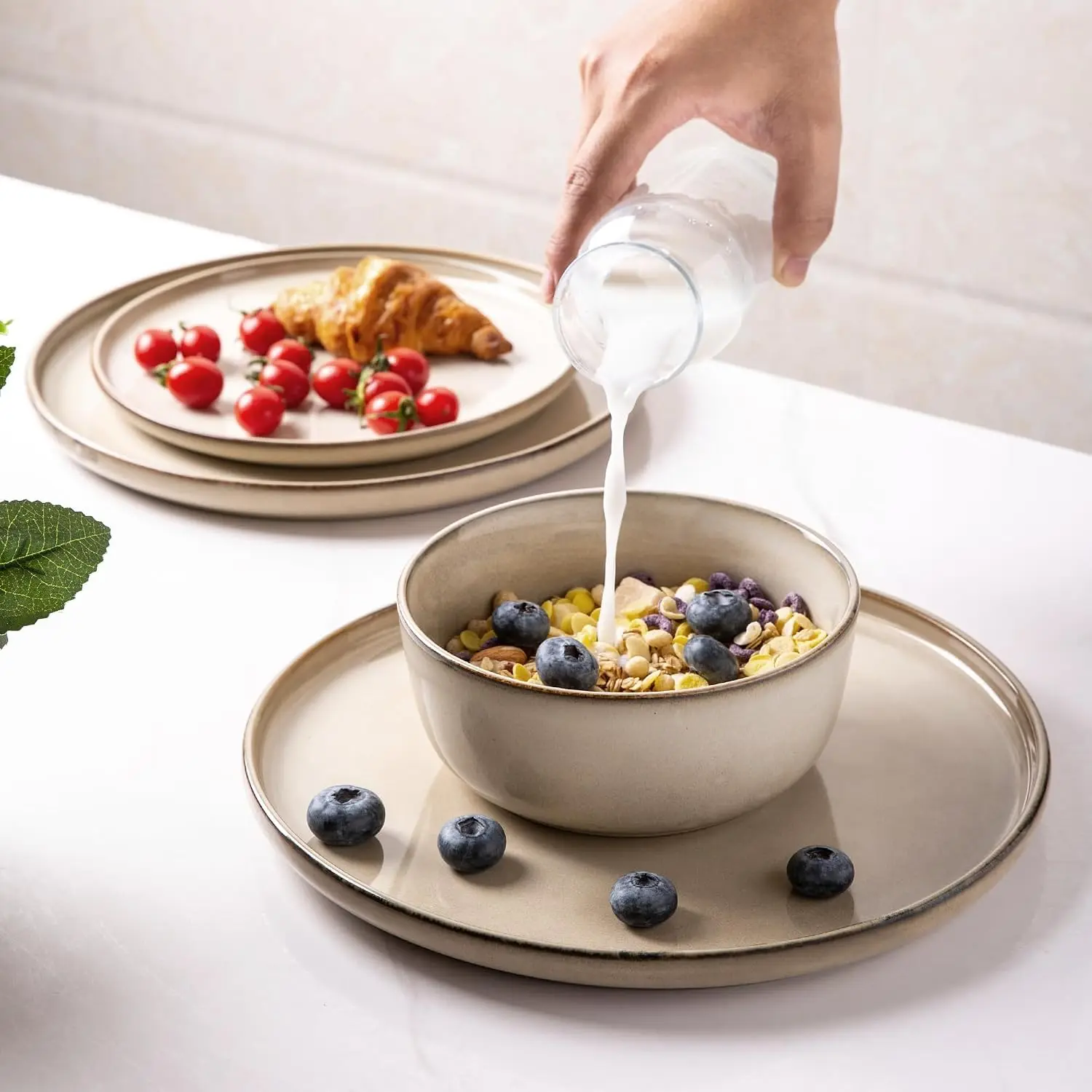 Dinnerware Sets for 6, 24 Pieces Ceramic Plates and Bowls Set | Scratch Resistant Stoneware Dishes Set, Dishwasher & Microwave S view 4