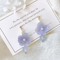 Cute Hydrangeas Flower Earrings Handmaking Epoxy Resin Pressed Flower Earrings Elegant Dried Hydrangeas Earring Custom Packaging