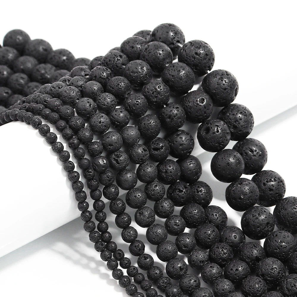 Wholesale Natural Black Lava 4mm 6mm 8mm 10mm 12mm Round Volcanic Loose Beads for Jewelry Making Pendant Necklace Charms Gift