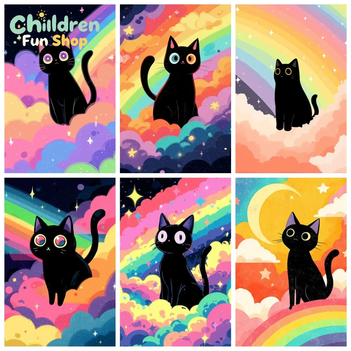 DIY Cartoon Kawaii Cat Diamond Painting Rainbow Cloud Star Moon Fantasy Handmade Art Exquisite Creative Gift Home Decoration,N