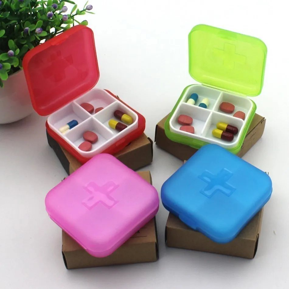 

Cross Four Square Pill Box Portable Pill Storage Pure Color Appearance Carry pocket Plastic Box Outdoor and Home