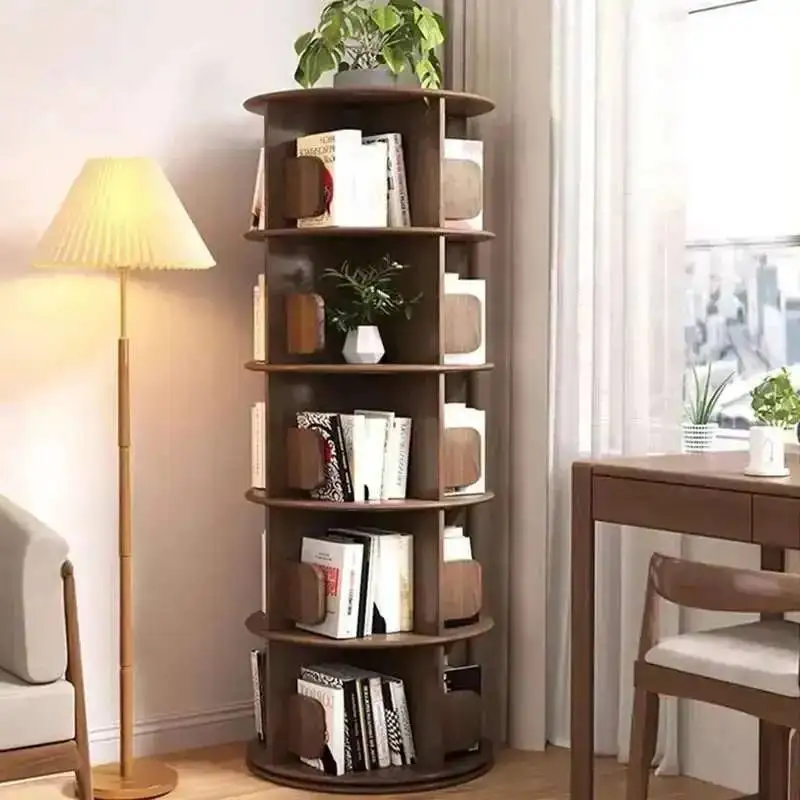 Floor Furniture Bookshelf 360 Cabinet Modern Rack Library Home Living Room Wooden Multi-layer Children's Bookcase  Rotating