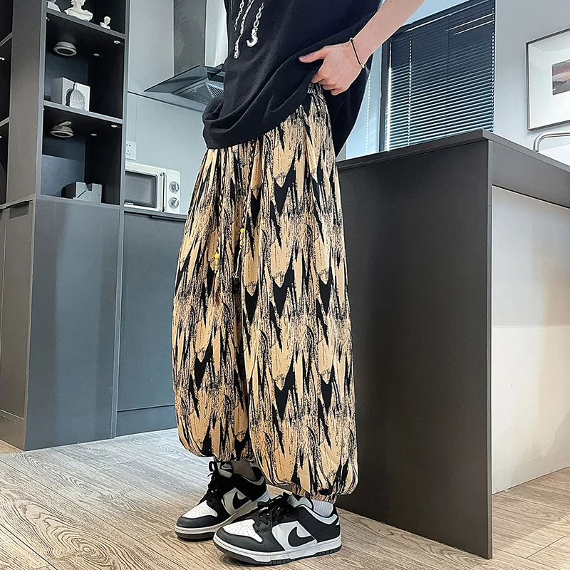 

Chinese Style Mens Loose Casual Wide Sweatpants Pants Elasticated Male Summer Loose Fitness Streetwear Pantalones