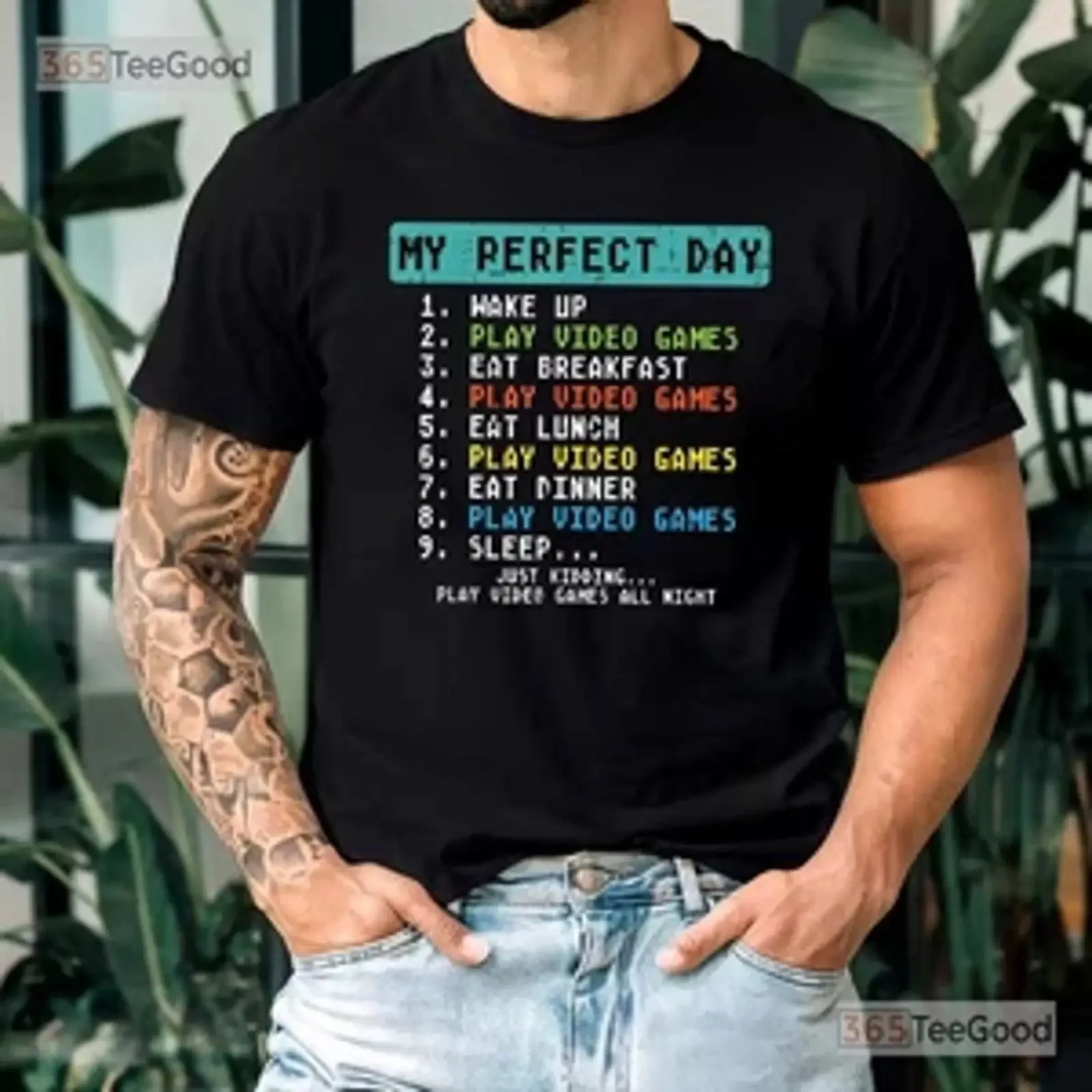 My Perfect Day Video Games T Shirt Funny Gamer For Boys And Men vintage Washed designer clothes Unisex Stylish Soft homme