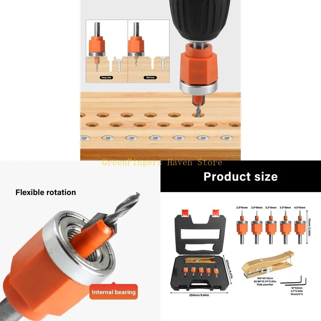 

F68D 6Pcs Limit Countersink Drill Bit Set with Hole Adjustable Depth Countersink Drill Bit Set