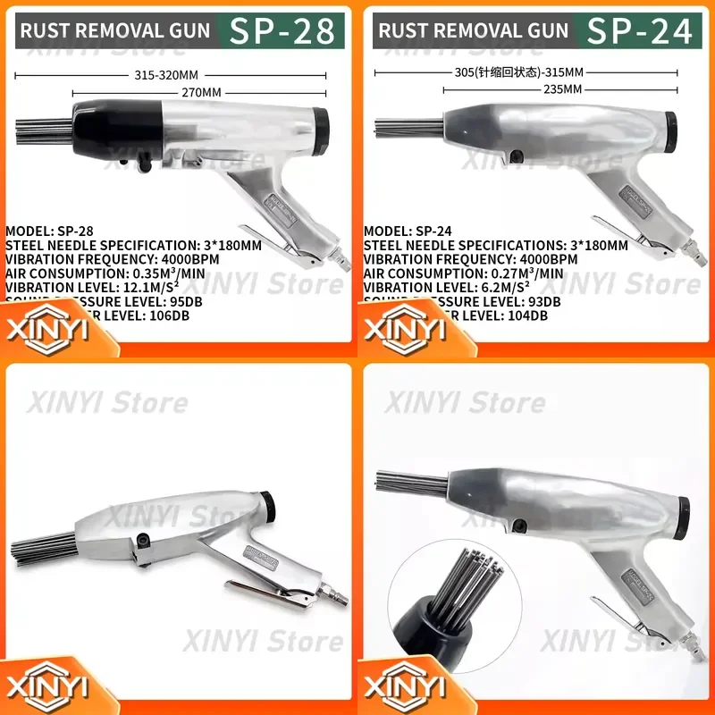 Pneumatic Rust Removal Gun for Shipbuilding Industry 28/24-Pin Impact Rust Removal Machine for Weld Slag and Rust Removal