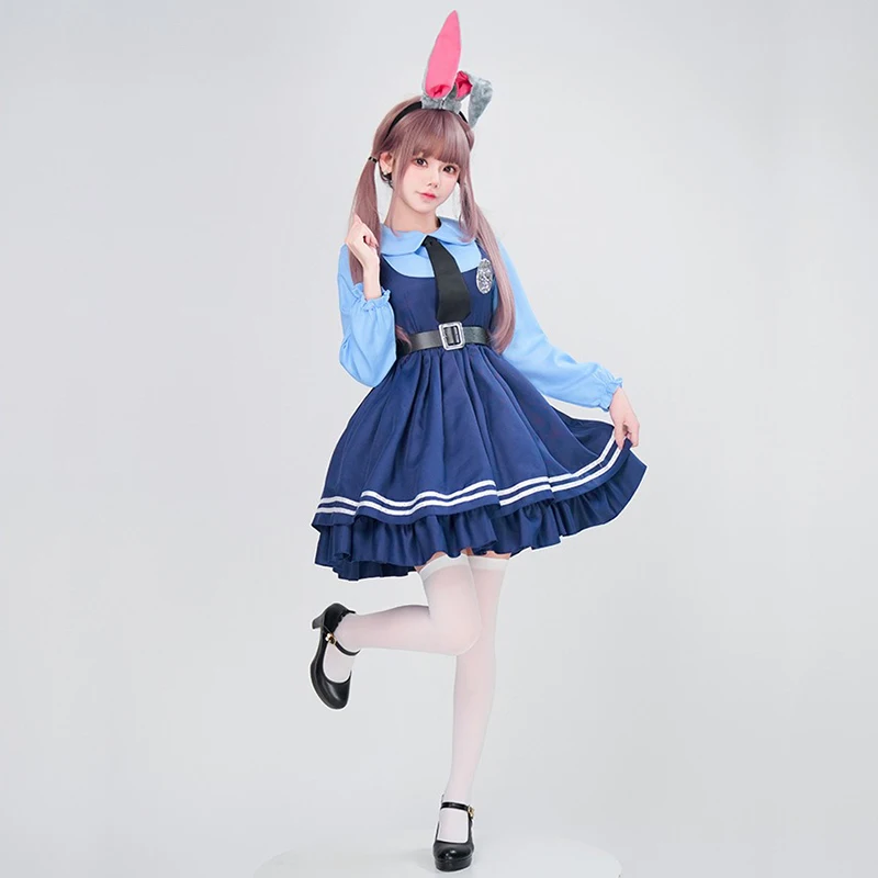 Schattig konijn politievrouw kostuum konijn oor cosplay officier uniform anime meisje lolita meid jurk halloween carnaval feestoutfit