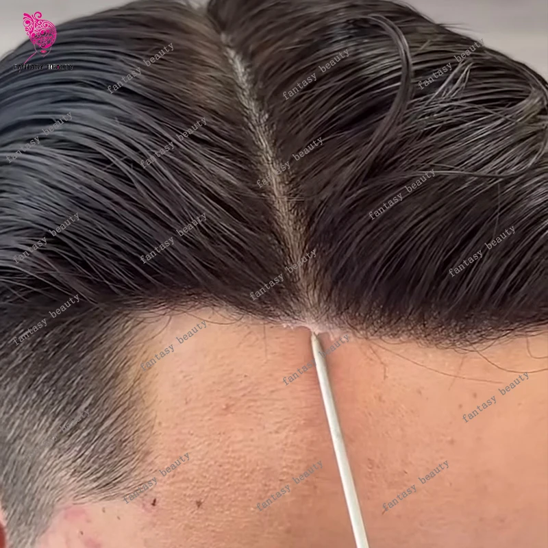 

Супер натуральная линия волос, плотность 80%, 0,02 мм, ультратонкая кожа, необнаружимый мужской парик 1b20 520 # Черный, серый, коричневый протез из человеческих волос