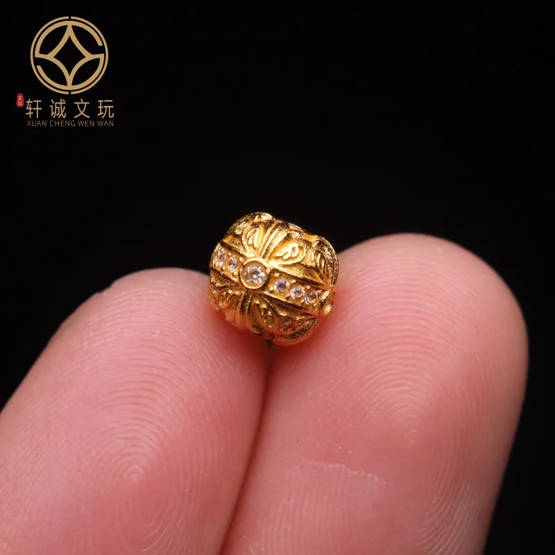 Artisan Gold Plated White Diamond Inlaid Barrel Drum Waist Spacer Beads Handmade Stringing Knotting DIY Scholar Craft Accessory