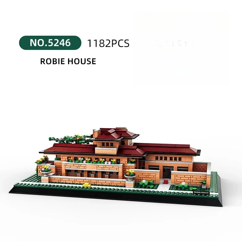 Cidade famosa arquitetura robie casa-chiquago, américa modelo blocos de construção natal aniversário tijolos quebra-cabeça brinquedos crianças presentes