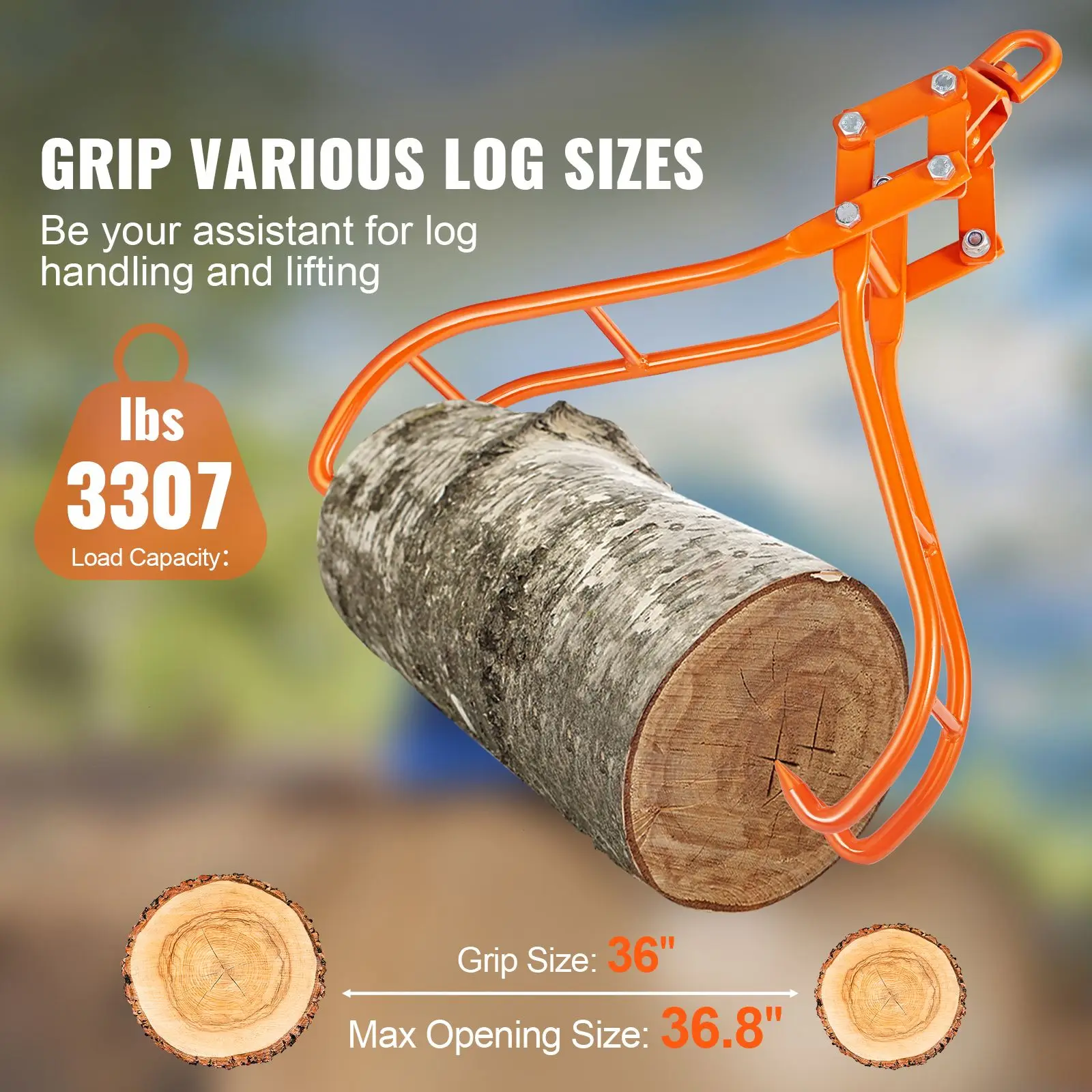 Timber Claw Hook, 36 inch 4 Log Grapple for Tongs, Swivel Steel Lifting, Eagle Design with 3307 lbs/1500 kg Loading Capacity