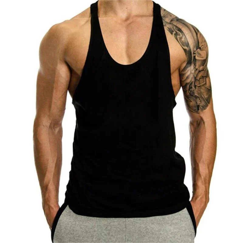 MUscleguys-Camiseta sin mangas de algodón para hombre, camiseta de culturismo con espalda en Y, camisetas sin mangas de Fitness, chaleco deportivo