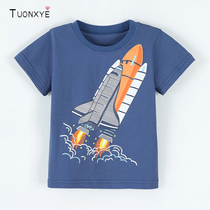 TUONXYE Kleinkind Jungen Baumwoll-Kurzarm-T-Shirt mit Weltraum-Raketen-Aufdruck, Kinder-Astronauten-Grafik-T-Shirt, Sommer, lässige Kinder-Tops