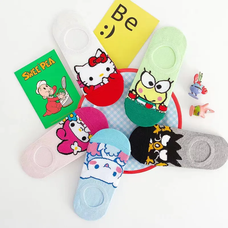 Sanrio High Quality 5 Pair Comfortable Soft and Breathable Women\'s Cartoon Cute Short Socks Gift Socks