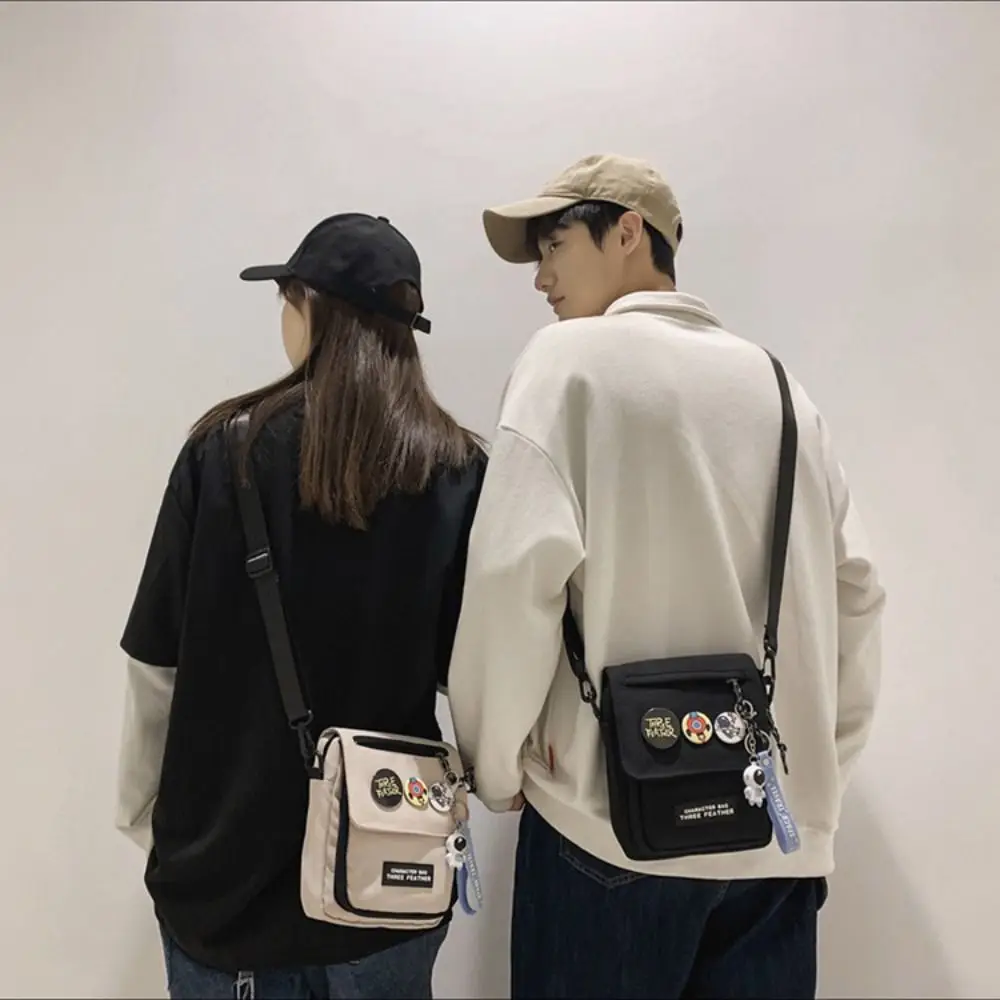 

Zipper Quick-dry Canvas Shoulder Bag Harajuku Portable Men Crossbody Bag Coin Pouch Sports Mobile Phone Pack Outdoor